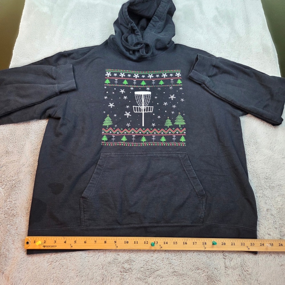 Disc Golf Cotton Hoodie Mens XL Frisbee  Ugly Christmas Sweater Black XL